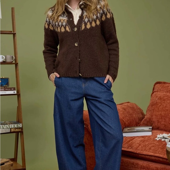 FAIR ISLE PATTERN LONG SLEEVE KNIT CARDIGAN - Picture 6 of 7